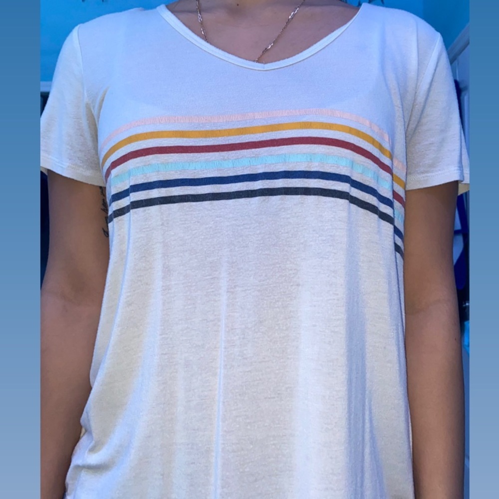 v neck shirt with colors stripes